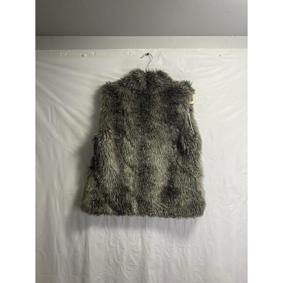 Garnet Hill Womens Medium Faux Fur Teddy Shag Vest Jacket Gray Witchy Punk - Picture 2 of 4